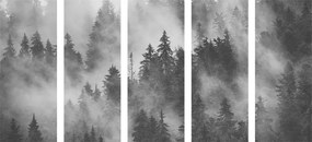 5-dielny obraz hory v hmle v čiernobielom prevedení - 200x100
