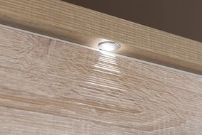 Vysoká vitrína Caracas typ 01, dub/biely lesk, s osvetlením