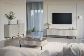 TV stolík Vespera 4D 187 cm - kašmírová / orech / čierne nožičky