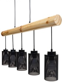 Závesné svietidlo H83 industrial, tube 5 74215 - kov / drevo - Čierna
