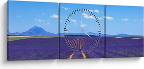Obraz - Levanduľové pole (s hodinami) (90x30 cm)