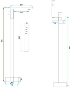 Rea Tery, voľne stojaca batéria s ručnou sprchovou súpravou h-885, čierna matná, REA-B5304