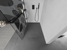 Mexen Kioto+ L, sprchová zástena Walk-In s poličkou a vešiakom 80 x 200 cm, 8mm číre sklo biely vzor, čierny profil, 800-080-123-70-97