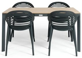 Záhradná jedálenská súprava pre 4 osoby s čiernou stoličkou Joanna a stolom Thor, 147 x 90 cm