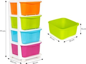 Pojazdný regál so 4 zásuvkami na kolieskach, plastový