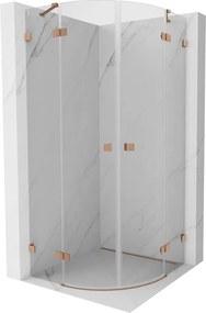 Mexen Lunar, polkruhový výklopný sprchový kút 80 x 80 cm, 8mm číre sklo, profil medená matná, 833-080L-080P-65-00