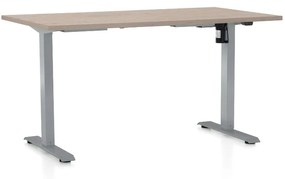 Výškovo nastaviteľný stôl OfficeTech A, 140 x 80 cm, sivá podnož, dub