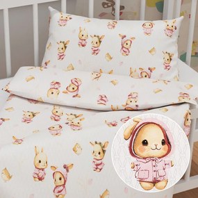 Biante Detské bavlnené posteľné obliečky do postieľky Sandra SA-538 Ružové zajačiky a vtáčiky na bielom Do postieľky 90x120 a 40x60 cm