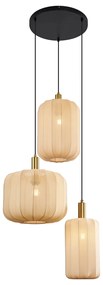 Japandi závesná lampa čierna a zlatá s béžovým tienidlom 3-Lights - Pluni