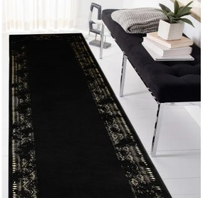 Dywany Łuszczów, Behúň Gloss 408C 86 geometric black/gold, 80x300, čierna, obývacia izba