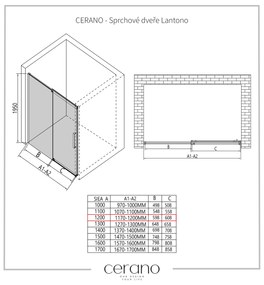 CERANO - Sprchové posuvné dvere Lantono L/P - 8 mm - čierna matná, grafitové sklo - 120x195 cm, CER-CER-8050BD7237
