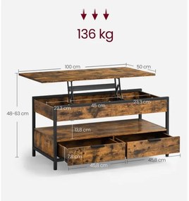 Konferenčný stolík so zdvíhacou doskou NYRO hnedá/čierna