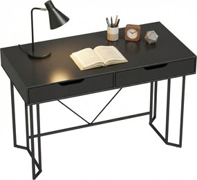 HOMCOM písací stôl s 2 zásuvkami, moderný kovový rám pre domáce kancelárie a spálne — 120 × 60 × 77 cm, čierny | Aosom