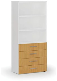 Kancelárska skriňa so zásuvkami PRIMO WHITE, 1781 x 800 x 420 mm, biela/buk