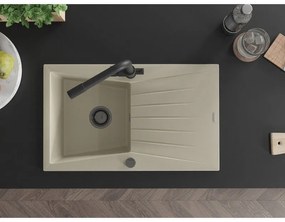 Mexen Cesar, granitový drez 775x470x190 mm, 1-komorový a čierna batéria Duero, béžová, 6514-69-671600-70