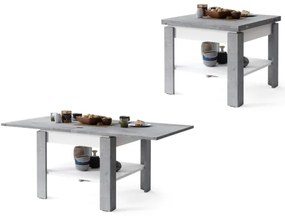 Rozkladací konferenčný/jedálenský stôl s odkladacou poličkou LIA šedá betón/biela
