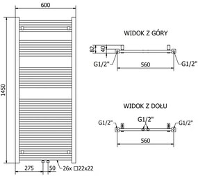 Mexen Pluton, elektrické vykurovacie teleso 1450x600 mm + vykurovacia tyč 900 W, čierna, W106-1450-600-2900-70