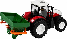 LEAN Toys Poľnohospodársky traktor so sejacím zariadením, diaľkovo ovládaný RC, s červenými svetlami, mierka 1:24