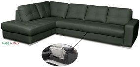 Kožená sedacia súprava s rozkladom na každodenné spanie ALEXIE – rohová, ľavá, zelená (green 321)