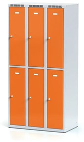 Alfa 3 Kovová šatníková skrinka s úložnými boxami, 6 boxov, 1800 x 900 x 500 mm, otočný zámok, oranžové dvere