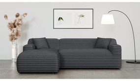 Tmavosivá menčestrová rohová pohovka (ľavý roh/s leňoškou) Martin – Ropez