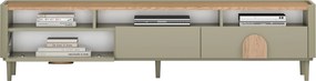 TV skrinka Amilio 200 cm na nožičkách - eukalyptus / dub baltic dune / dub prírodný