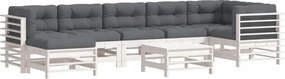 vidaXL 8-dielna sedacia súprava do záhrady, vankúše, biela, drevo