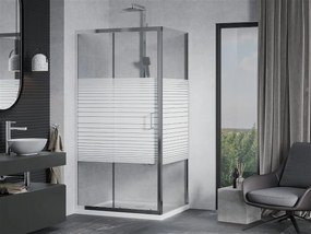 Mexen APIA, sprchový kút s posuvnými dverami 100 (dvere) x 80 (stena) cm, 5mm číre-pásy sklo, chrómový profil + slim sprchová vanička 5cm, 840-100-080-01-20-4010