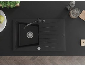 Mexen Cesar, 1-komorový granitový drez 775x470x190 mm a drezová batéria Carla, čierna, 6514-77-670700-70