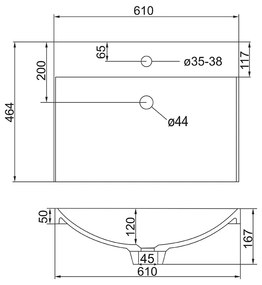 Mereo Mereo, Mailo, kúpeľňová skrinka s umývadlom z liateho mramoru 61 cm, čierne madlo, MER-CN550MB