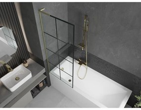 Mexen Next L, 1-krídlová vaňová zástena 70 x 150 cm, 6mm číre sklo-čierny vzor, zlatý matný profil, 895-070-000-03-77-55