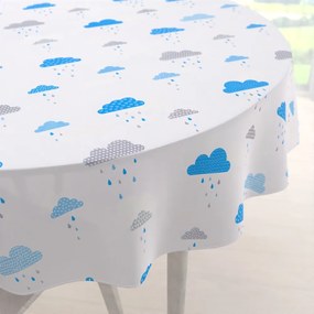 Biante Detský bavlnený okrúhly obrus Sandra SA-325 Modro-sivé dažďové obláčiky Ø 100 cm