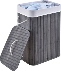 Bambusový košík na bielizeň s vekom, 72 l, sivý