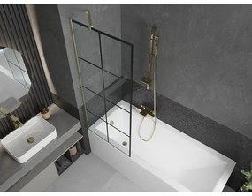 Mexen Next, 1-krídlová vaňová zástena 70 x 150 cm, 6mm číre sklo - čierny vzor, zlatá matná, 895-070-000-00-77-55