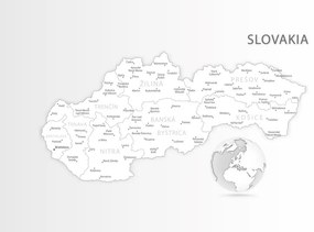 Samolepiaca tapeta podrobná mapa Slovenska v čiernobielom prevedení