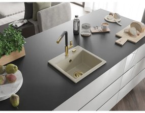 Mexen Milo, 1-komorový granitový drez 435x410x171 mm a drezová batéria Flora, béžová, 6505-69-670401-57-G