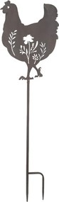 Hnedá antik záhradná dekorácia zápich sliepky - 32*2*113 cm