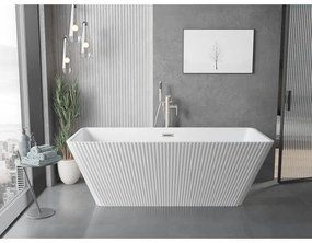 Mexen Tava, voľne stojaca ryhovaná vaňa 170 x 75 cm, biela lesklá, oceľový prepad, 52851707500-97