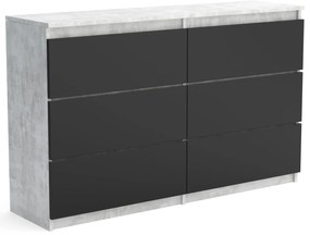 Veľká komoda 6 zásuviek ARIE šírka 120cm Betón/Čierna