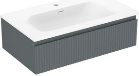 Mexen Rivel, kúpeľňová skrinka 80 cm s umývadlom Vela, 1 zásuvka, drážkovaná, grafitová matná/biela matná, 91A20-08023-1-BF66-W23M01