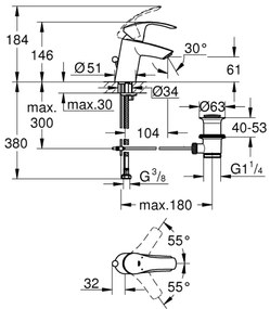 GROHE 33265002 - Umývadlová batéria EUROSMART DN 15 veľkosť S lesklý chróm