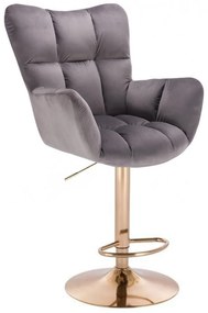 LuxuryForm DESIGN Barové kreslo AURORA VELUR na zlatom tanieri - tmavosivé