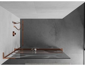 Mexen Kioto+ L, sprchová zástena Walk-In s poličkou a vešiakom 70 x 200 cm, 8mm číre sklo biely vzor, ružové zlato profil, 800-070-123-60-97