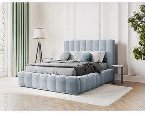 Svetlomodrá čalúnená dvojlôžková posteľ s úložným priestorom s roštom 180x200 cm Kelp – Micadoni Home