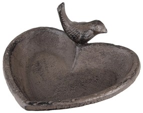 Hnedé liatinové náustok/krmítko pre vtáčiky v tvare srdca - 16*14*8 cm