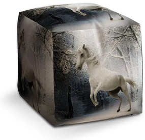 Taburet Cube biely kôň, sivá