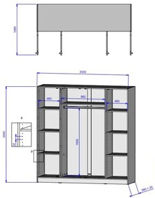Šatníková skriňa z masívu dub FRED - 4-dverová so zrkadlom