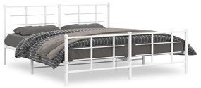 Kovový rám postele s čelom a podnožkou biely 180x200 cm 355632