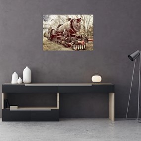 Historický sklenený obraz lokomotívy (70x50 cm)
