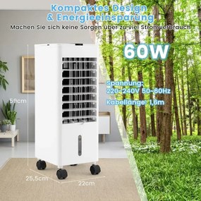 Klimatizácia bez výfukovej hadice 3v1 ventilátor zvlhčovač vzduchu mobilný s 3 režimami 12H časovača biela
